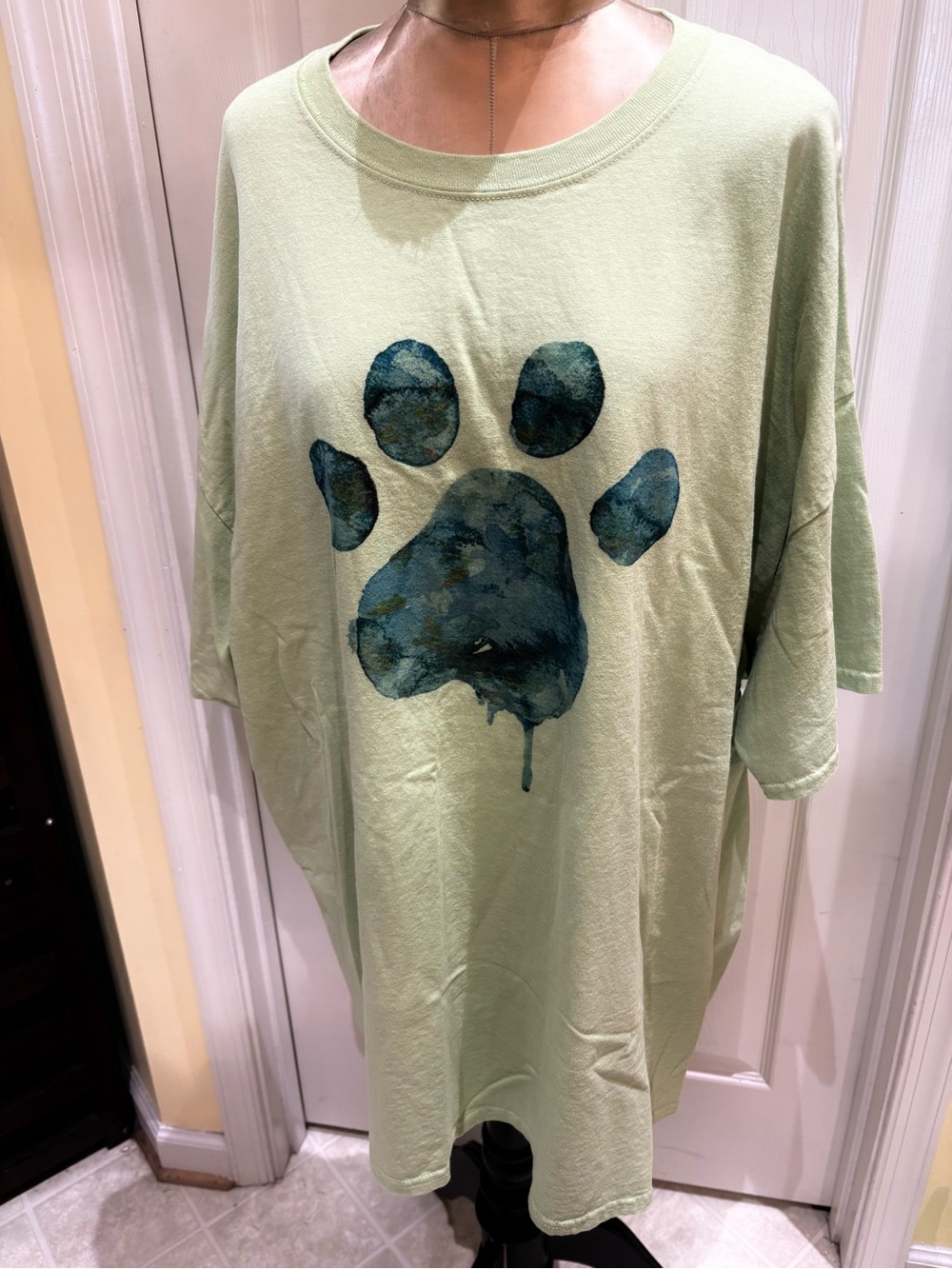 Gildan Light lime green Green Tee with Blue watercolor Pawprint Logo  3XL